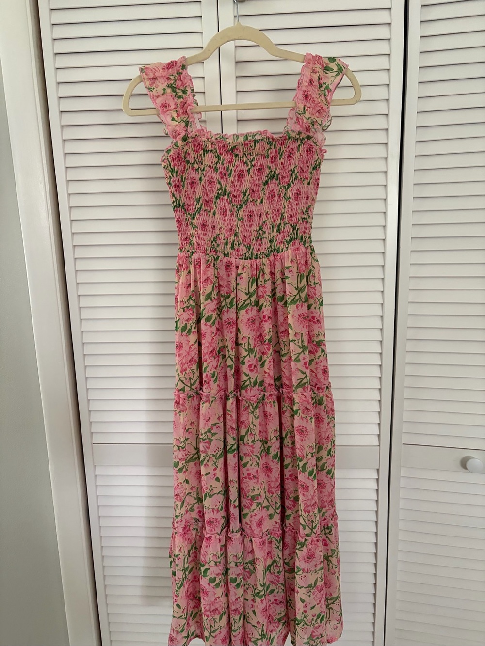 SHEIN Pink Floral Ruffled Strap Maxi Dress